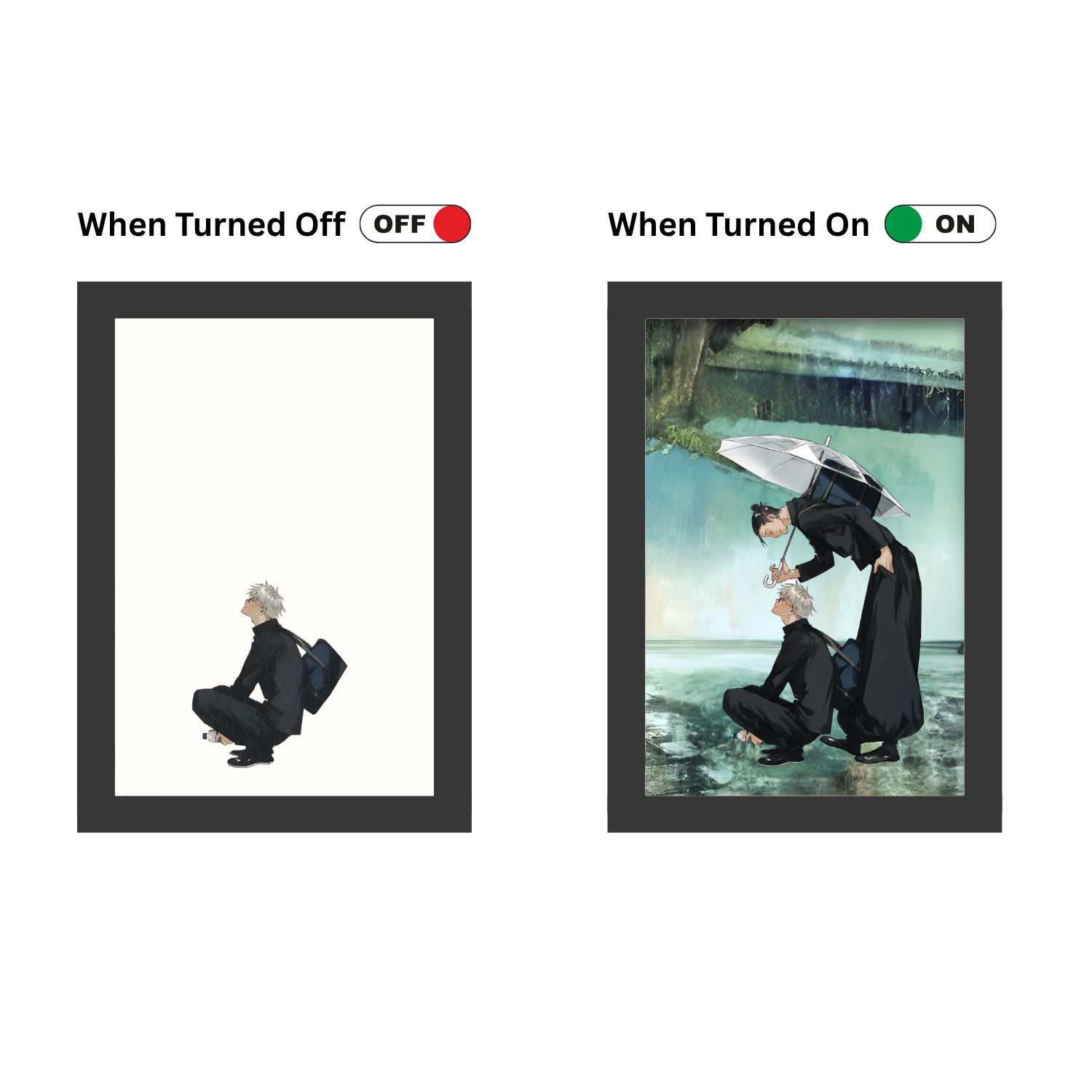 Jujutsu Kaisen 5 : Rainy Umbrella Scene: Geto & Gojo Light Painting Bingkai Glow