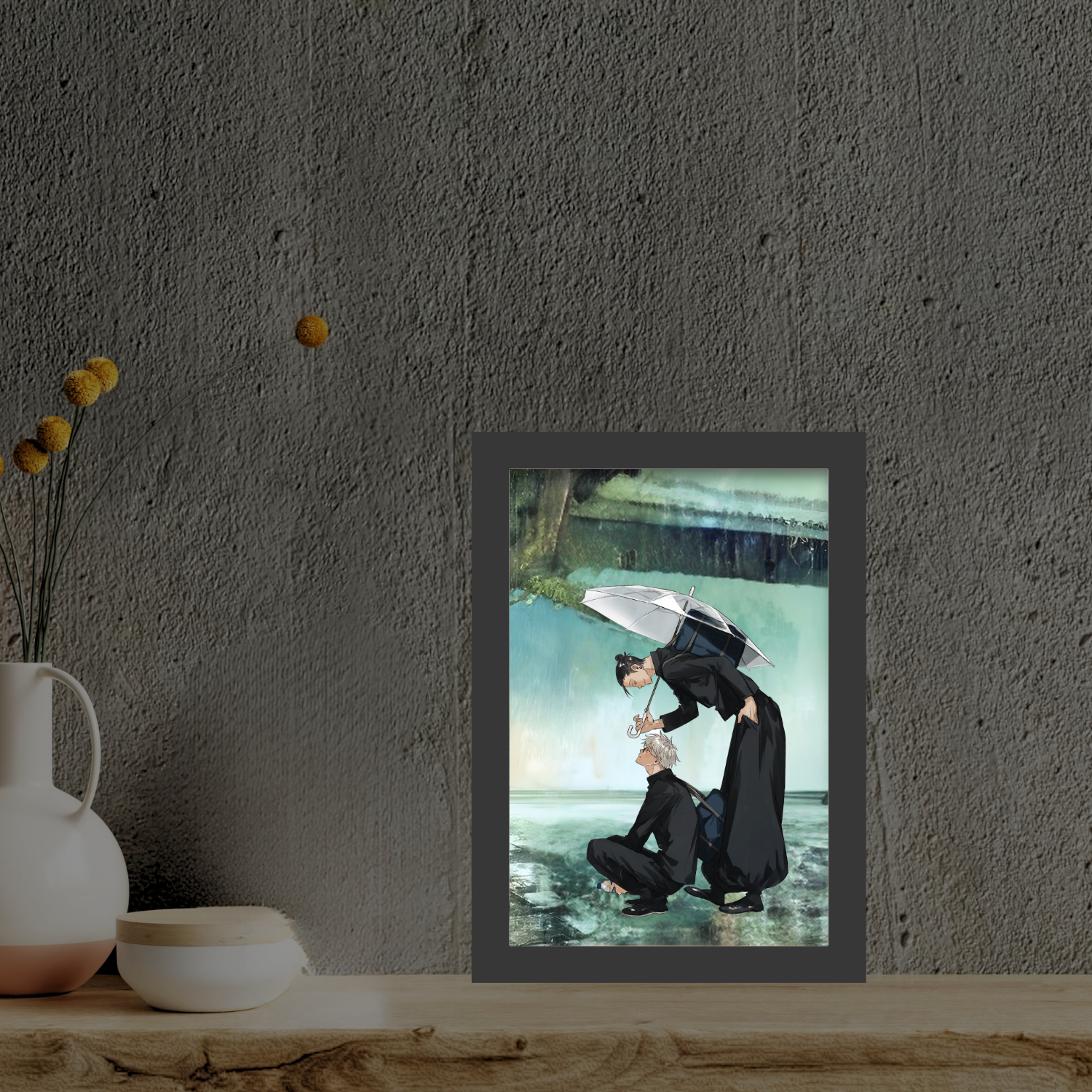 Jujutsu Kaisen 5 : Rainy Umbrella Scene: Geto & Gojo Light Painting Bingkai Glow