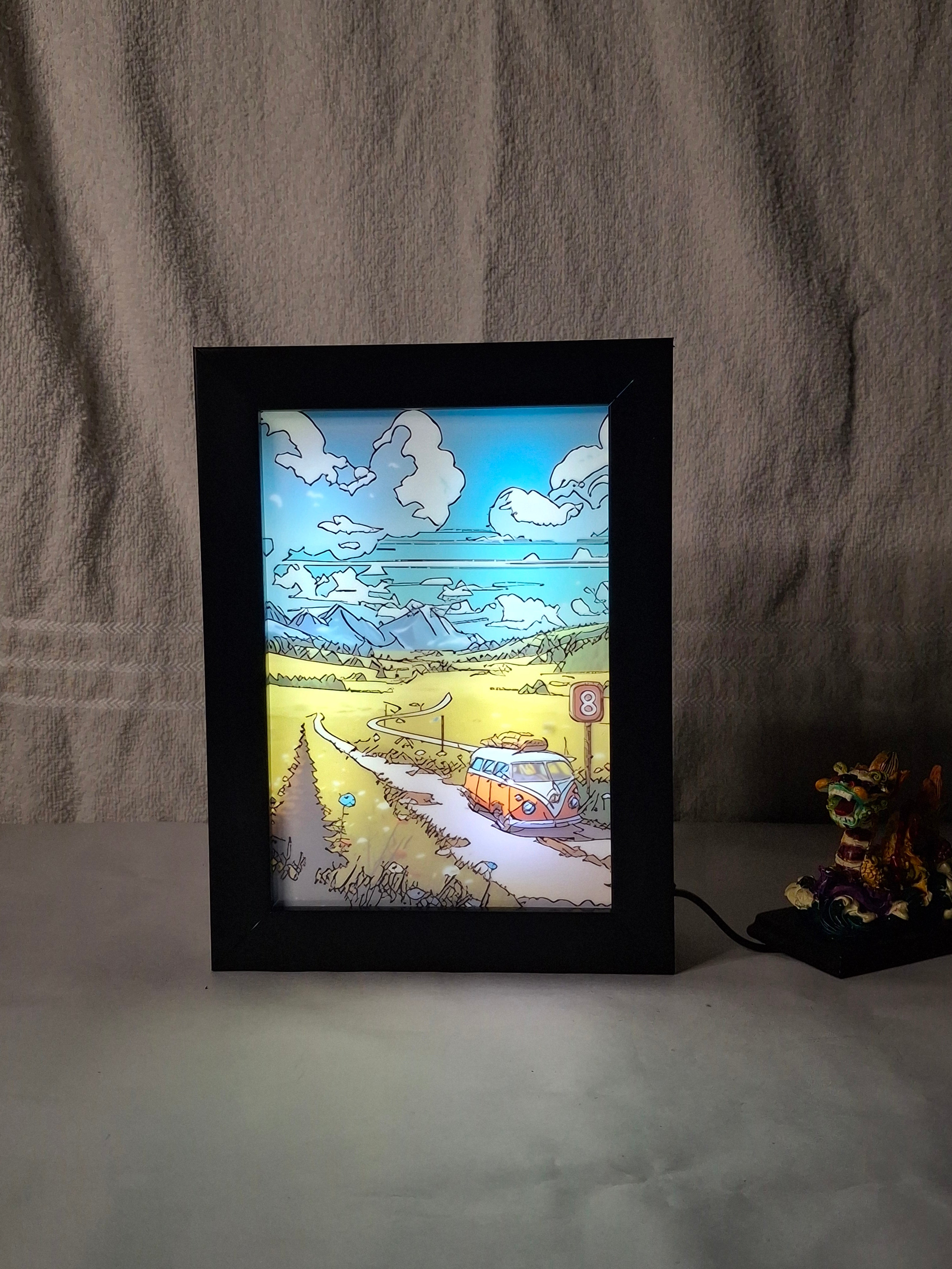 meadow with mountains Light Painting Frame bingkai glow