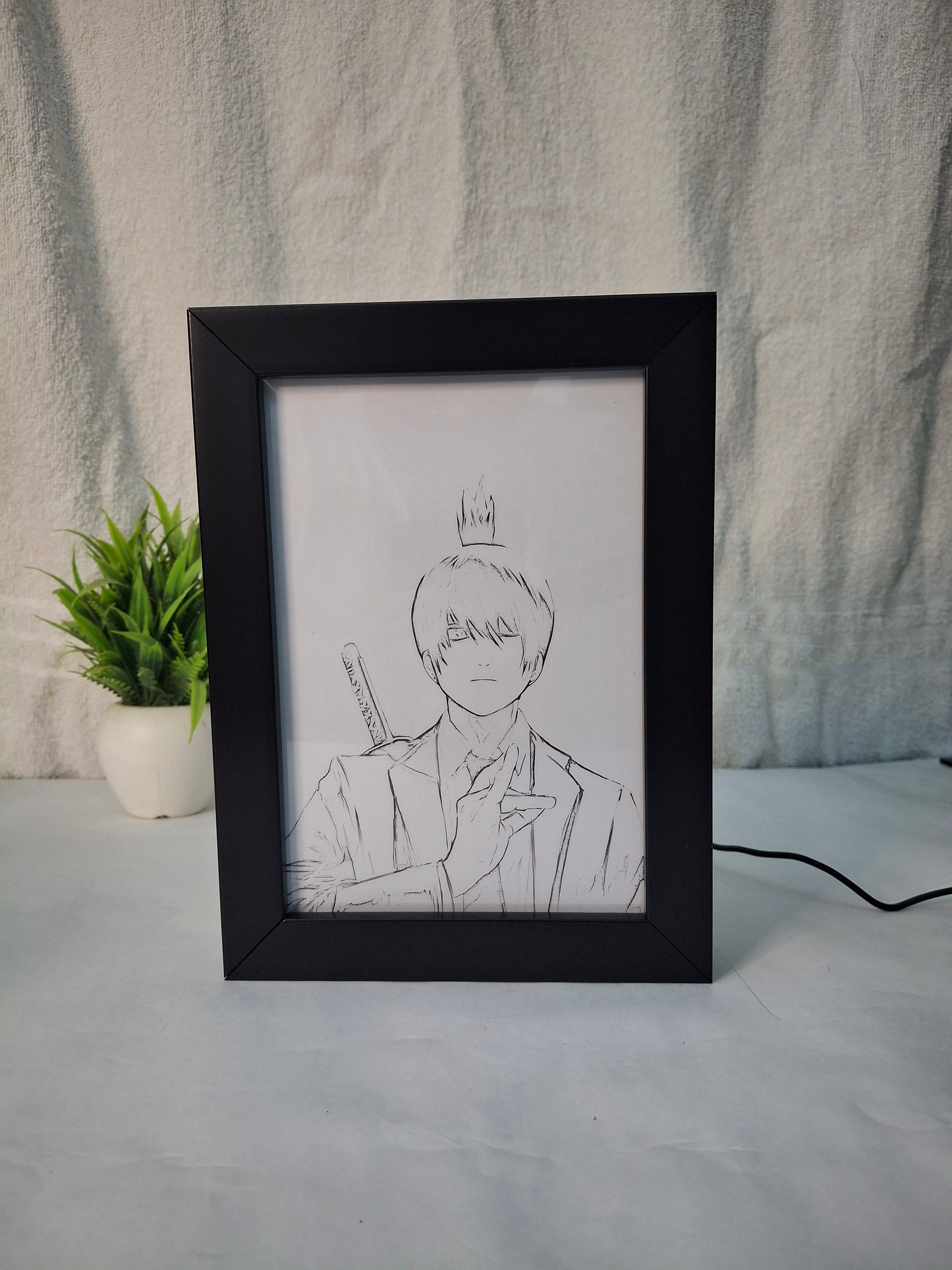 "Chainsaw Man" Aki Hayakawa - Light Painting Art Frame Night Light Table Lamp Bingkai Glow