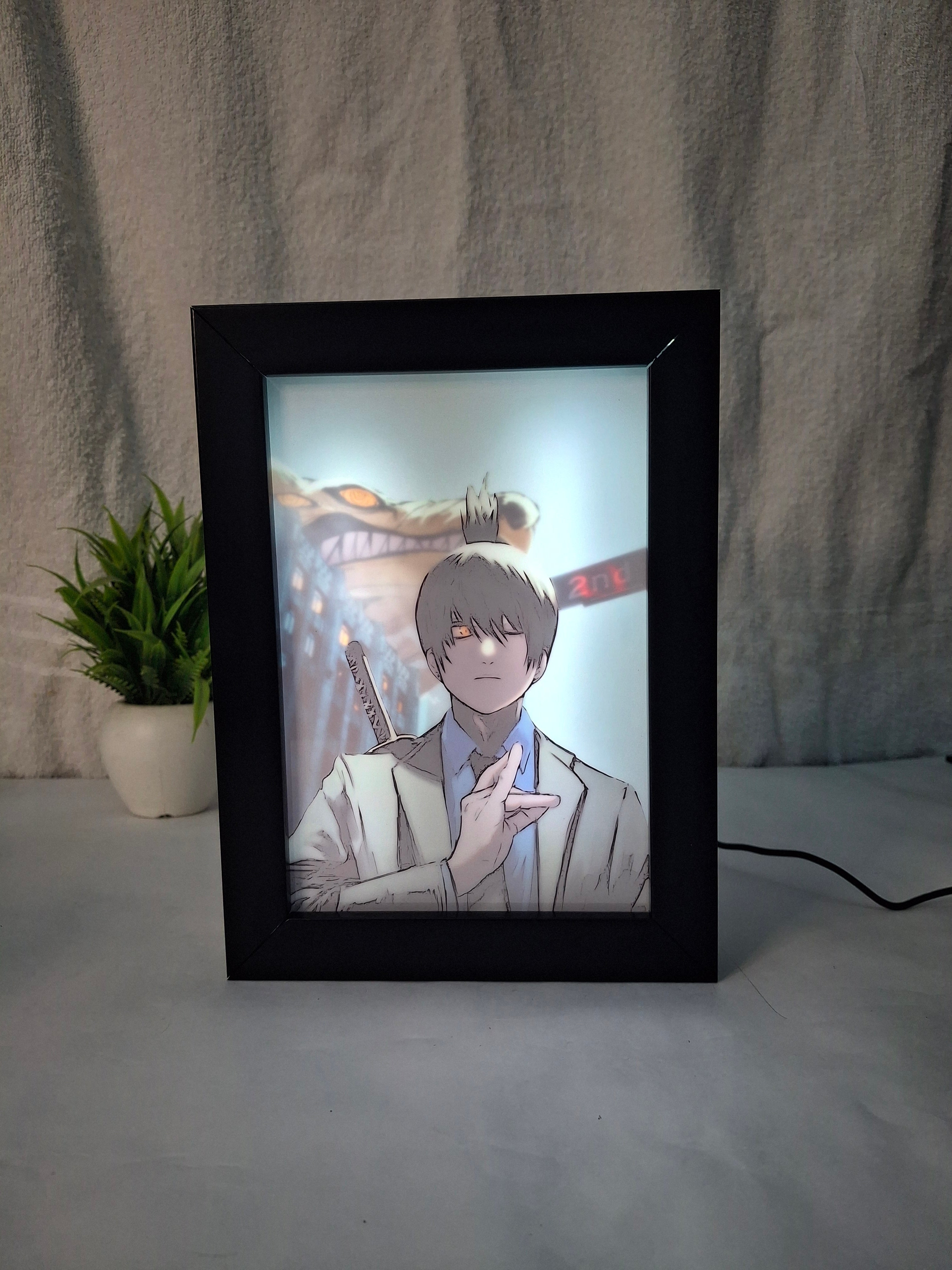 "Chainsaw Man" Aki Hayakawa - Light Painting Art Frame Night Light Table Lamp Bingkai Glow