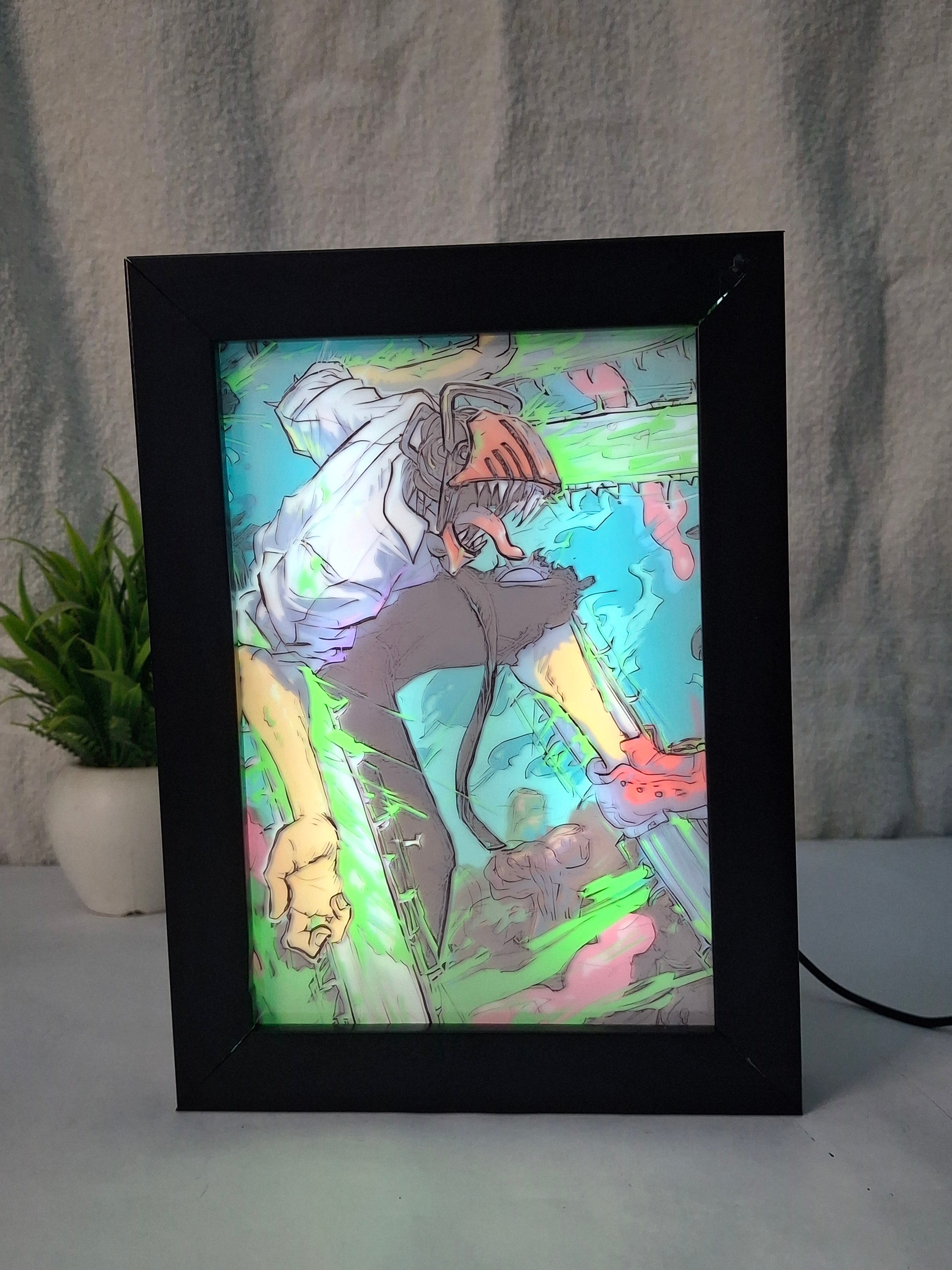 "Chainsaw Man" 1 - Light Painting Art Frame Night Light Table Lamp Bingkai Glow