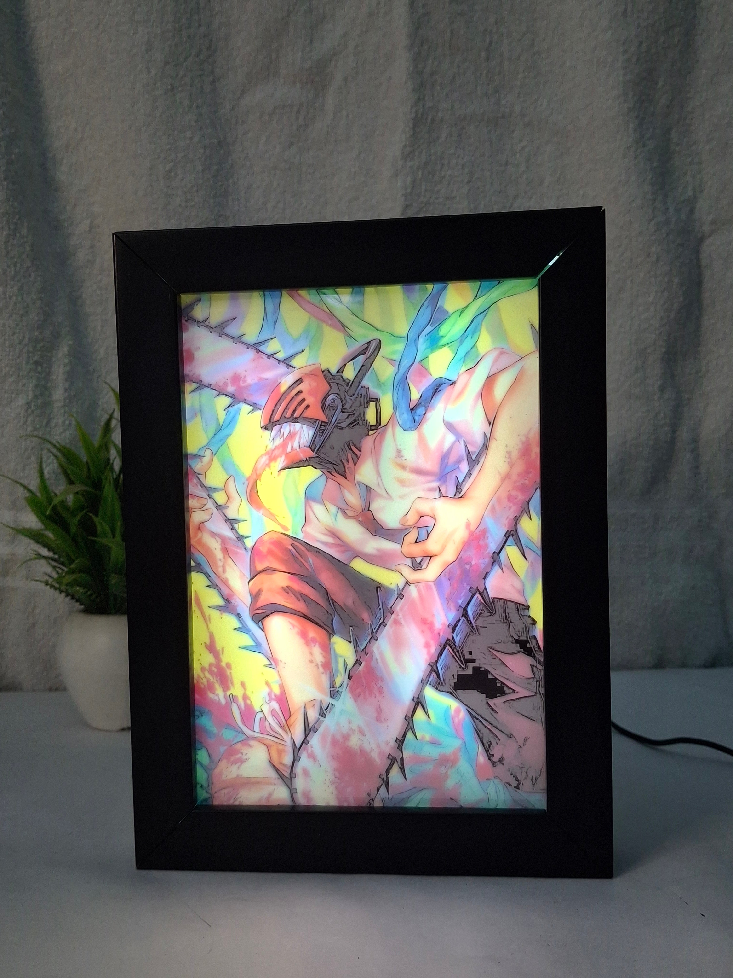 "Chainsaw Man" 2 - Light Painting Art Frame Night Light Table Lamp Bingkai Glow