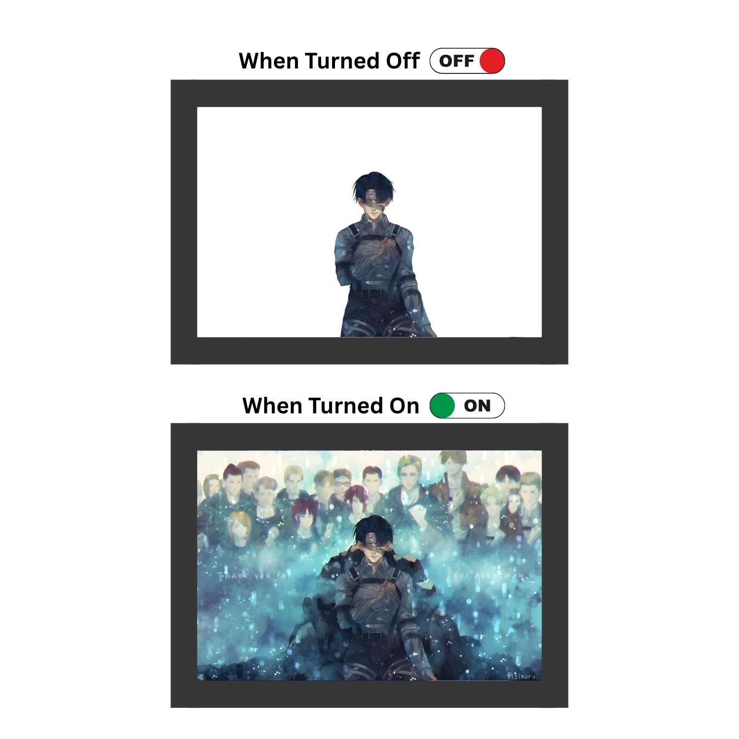 Attack on Titan Captain Levi LED Art Frame Night Light Table Lamp Bingkai Glow