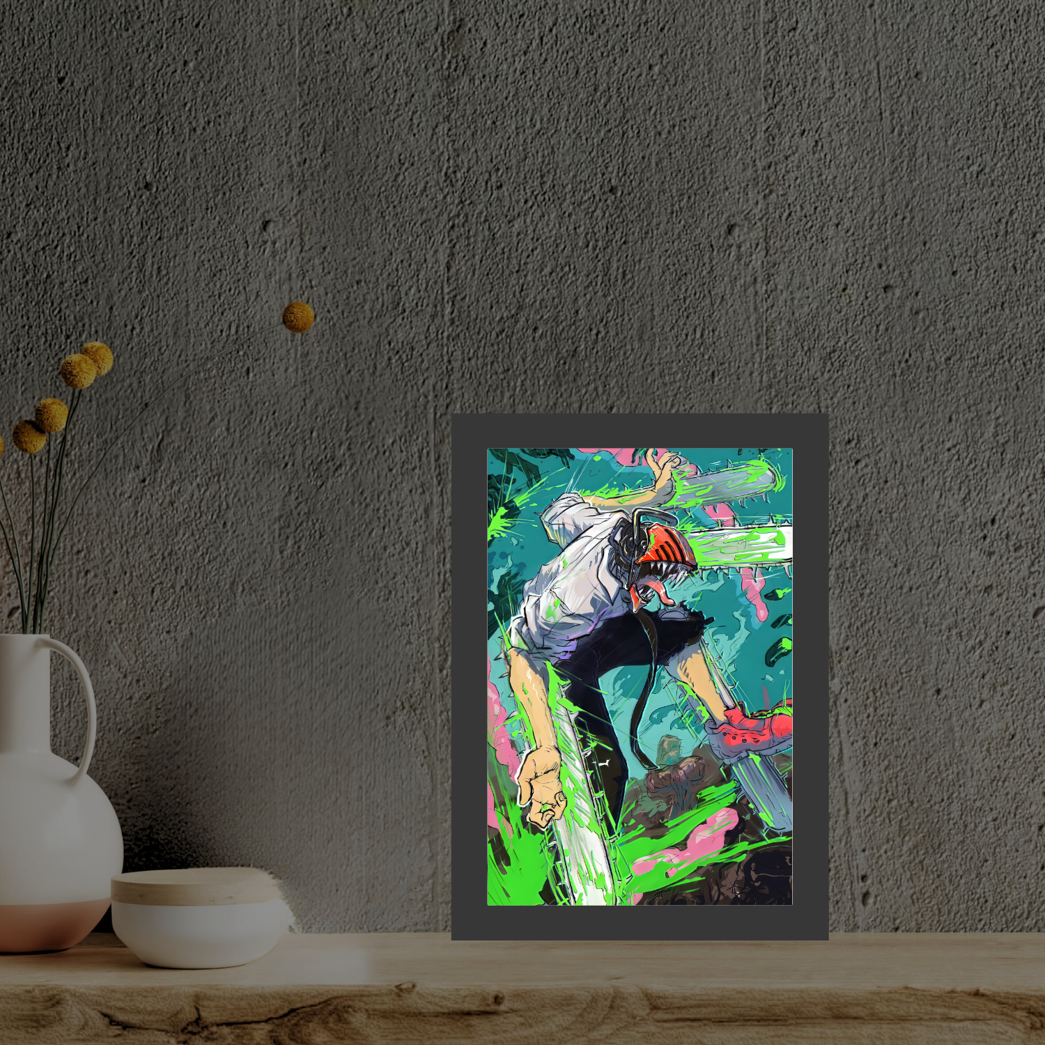 "Chainsaw Man" 1 - Light Painting Art Frame Night Light Table Lamp Bingkai Glow