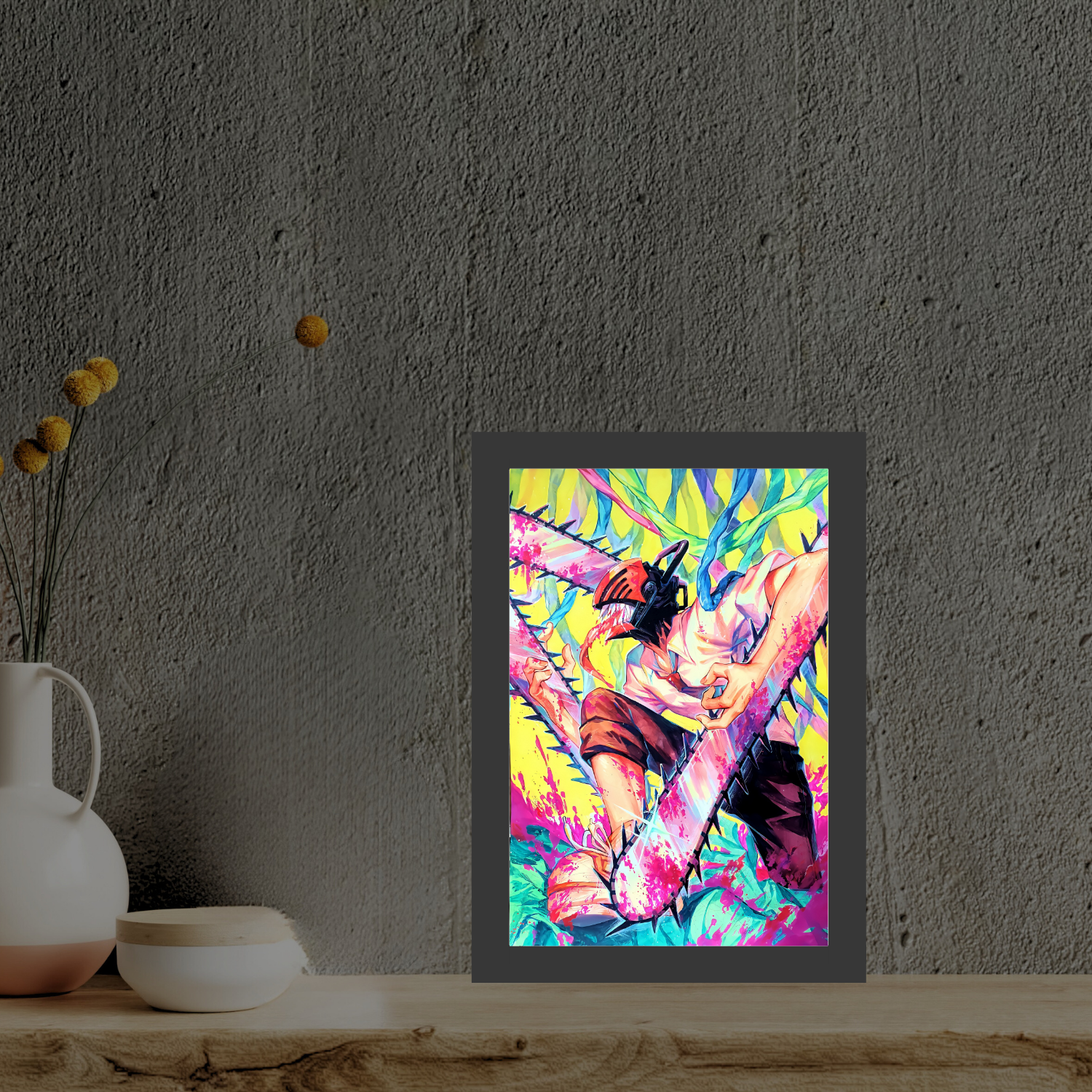 "Chainsaw Man" 2 - Light Painting Art Frame Night Light Table Lamp Bingkai Glow