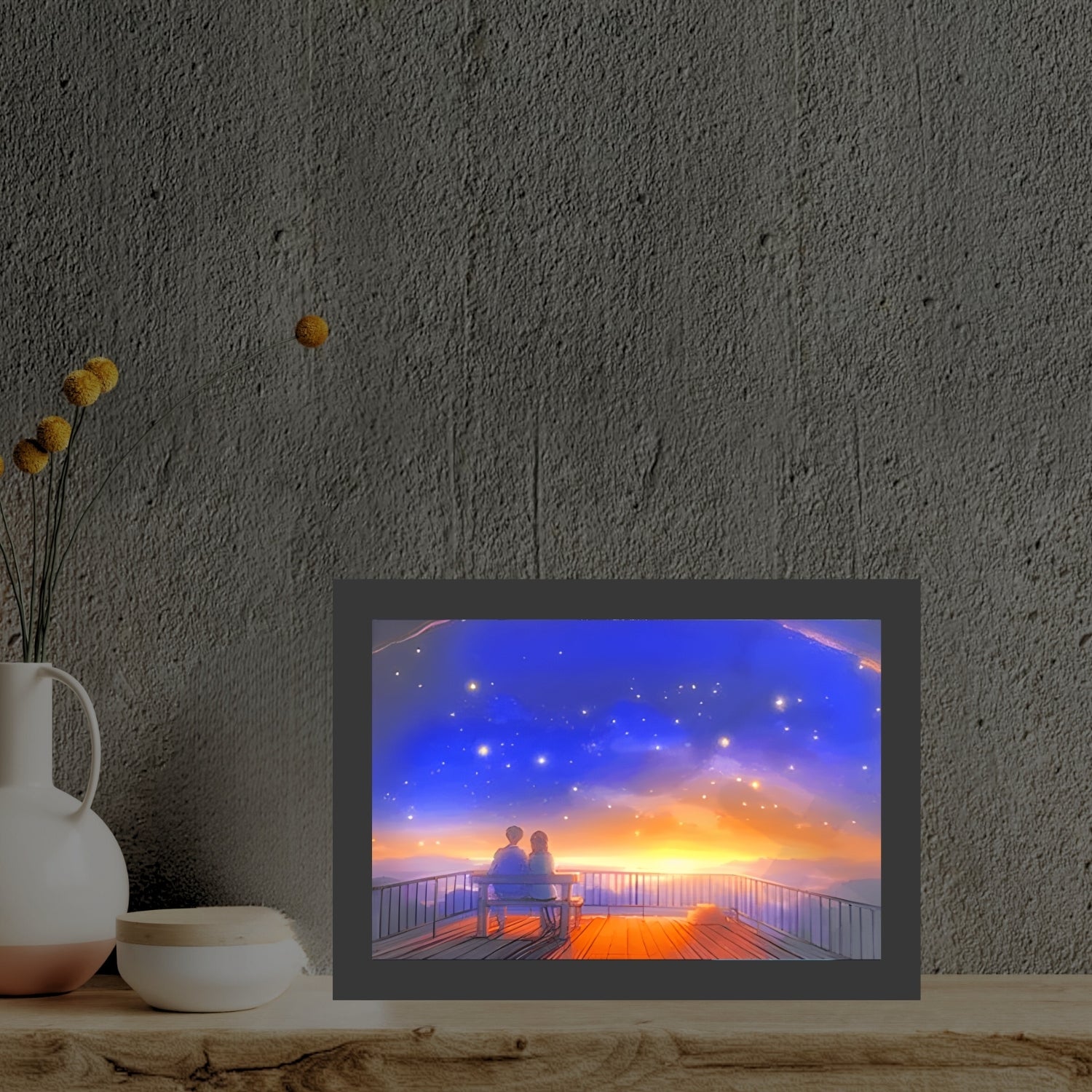 Couples in the Starry Dusk" Light Painting Art Night Light Table Lamp Bingkai Glow