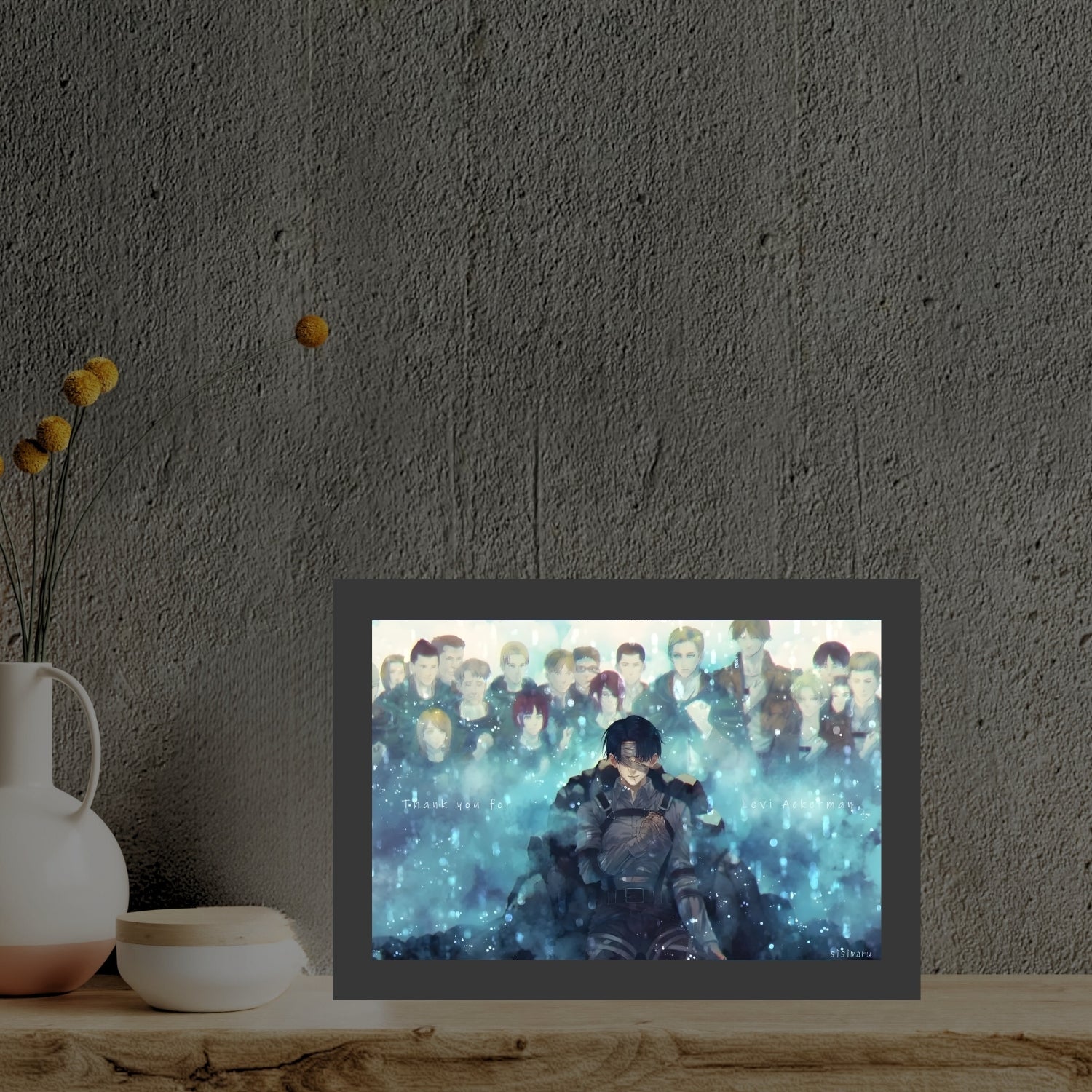 Attack on Titan Captain Levi LED Art Frame Night Light Table Lamp Bingkai Glow